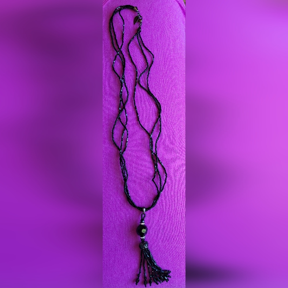 Pretty black beaded necklace with beaded tassle